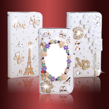 Diamond encrusted Handmade PU Phone Case/Protection Cover With Mirror