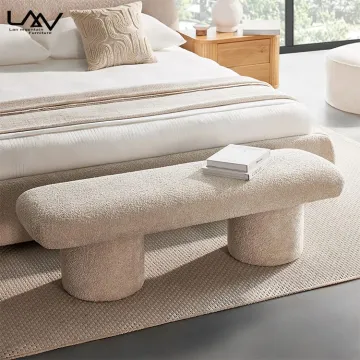 Modern Wood Frame White Fabric Sofa Bench for Bedroom and Living Room