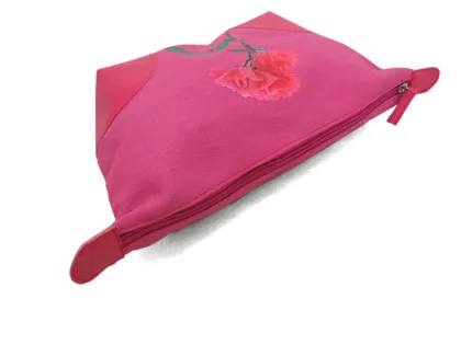 Pink flower printed zipper pouch canvas makeup bag cosemtic