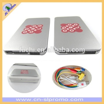 High Quality New Design 4000Mah Metal Slim Power Bank In Crystal Box with Colorful Cable