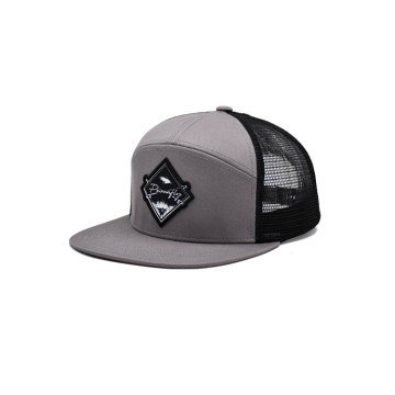 7 Panel Grey Trucker Hat dengan Pacth bersulam