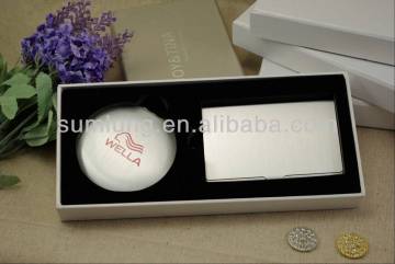 Aluminum makeup mirror and business card holder set packing /wedding gift sets