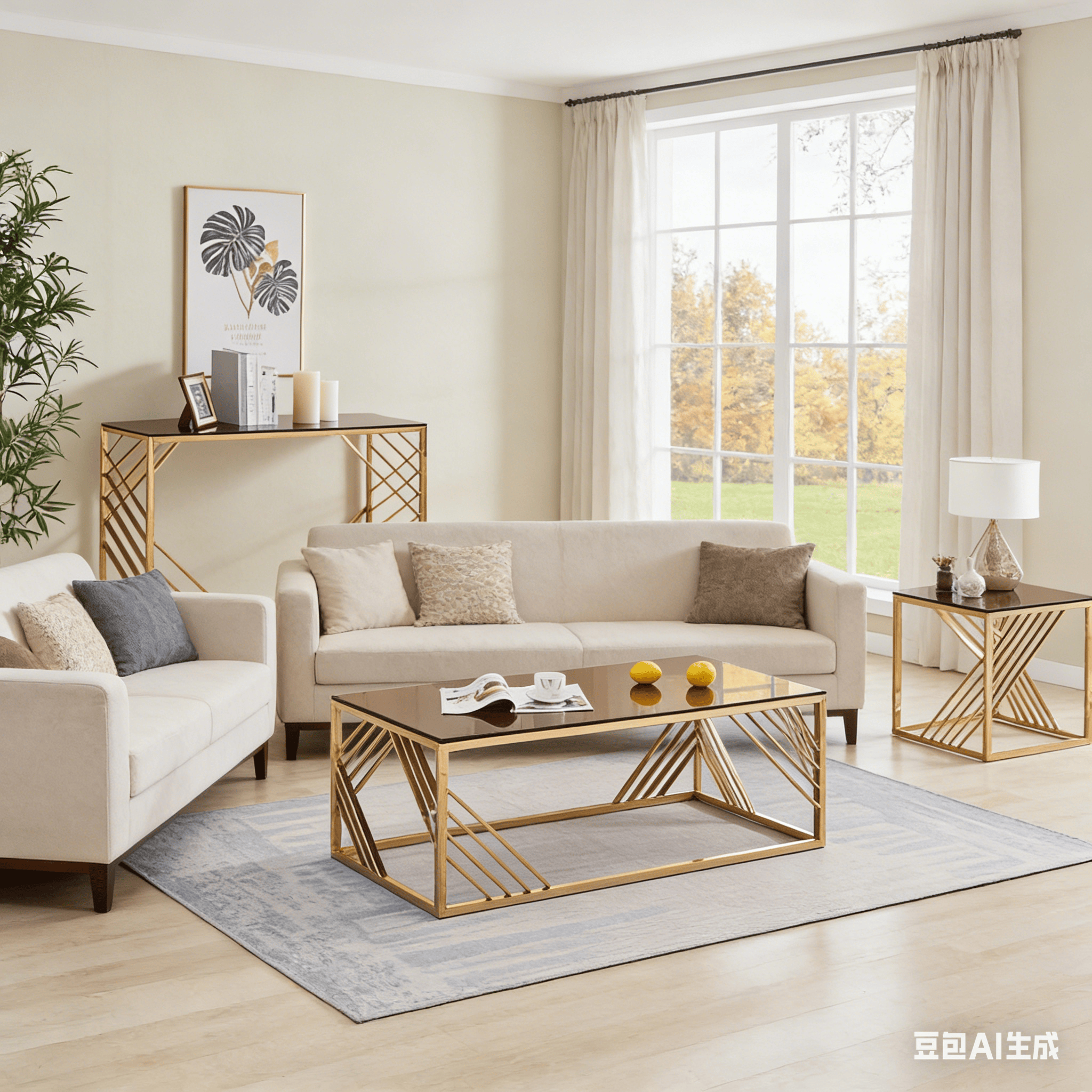AS61-63 Modern 3-Piece Gold Geometric Frame Glass Coffee Table Set for Contemporary Living Room Decor