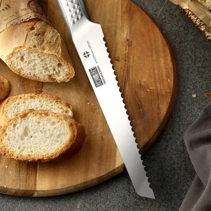 HOSHANHO 8\" Serrated Bread Knife: Ultra-Sharp, Forged German Carbon Stainless Steel for Smooth Bread, Bagel, and Cake slicing