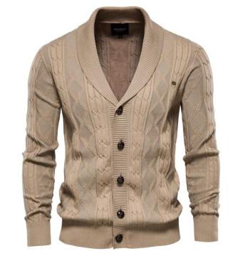 Men's Classic Long Sleeve Solid Color Knit Sweater with Button V Neck Uniform Clothing