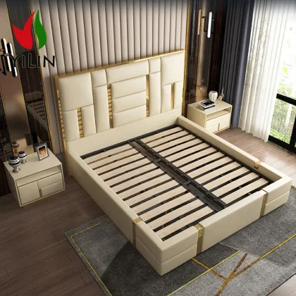 Yilin Furniture Luxury Modern Leather Double Bed Comforter Sets Royal Bedroom Solution