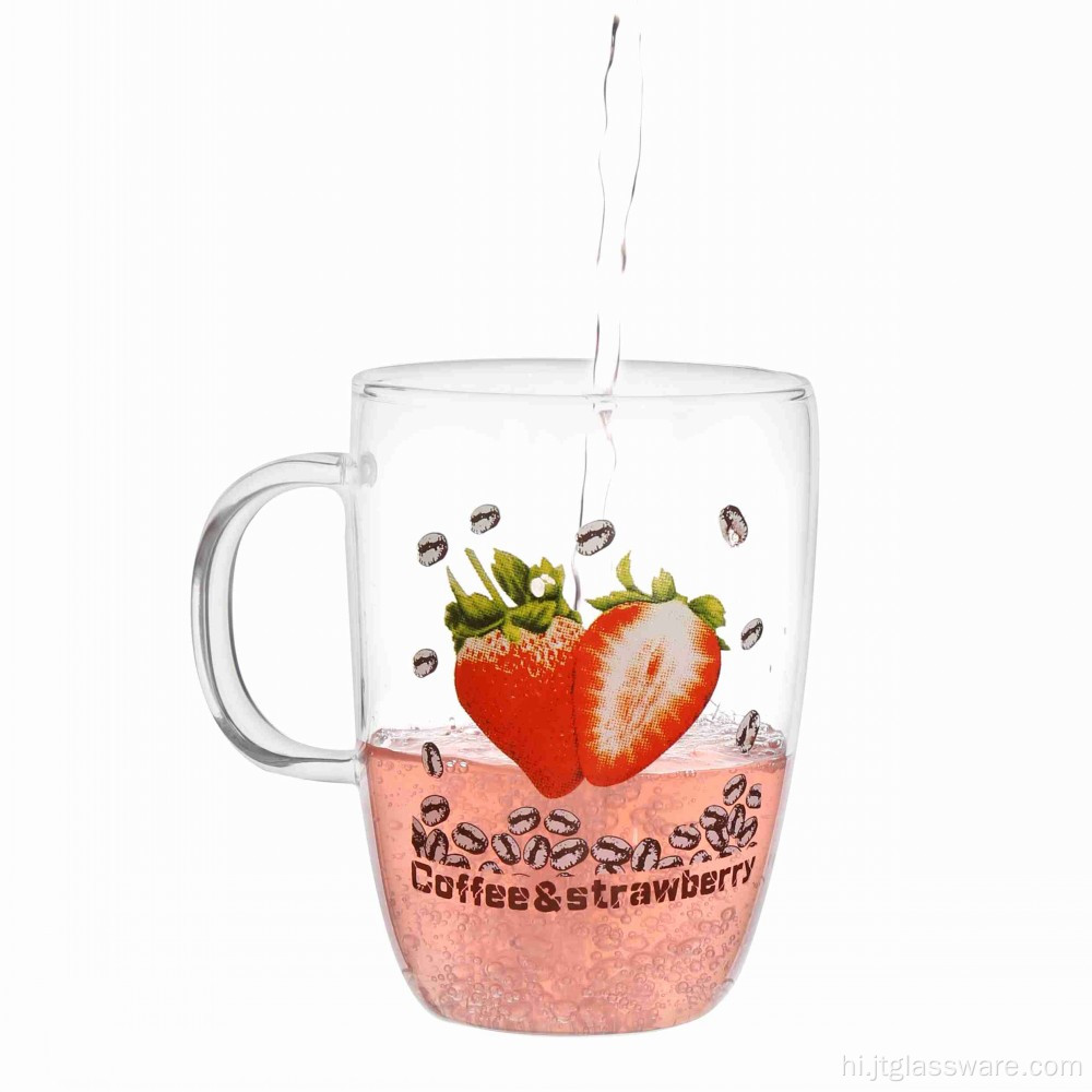 स्ट्राबेरी प्रिंटिंग के साथ वाटर ग्लास कप