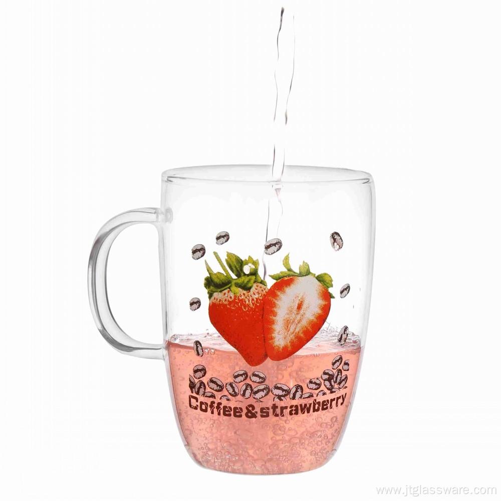 Water Glass Cup With Strawberry Printing