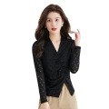 V-neck temperament lace chiffon long sleeves