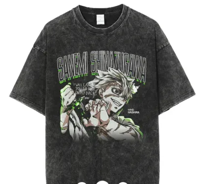Oversized Gojo Acid Wash Anime Printed Streetwear T-Shirt for Men