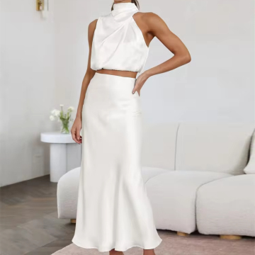 2024 Sommer Frauen sexy Schal -Top und halbe Länge Kleid Casual Mode Set