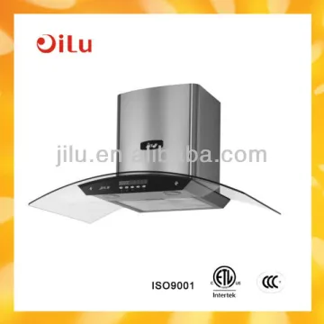 Hot sell wall mounted tempered glass panel kitchen design cooker hood with display