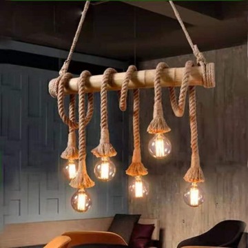 Vintage Rope Bamboo Pendant Lights for Kitchen Cafe Bar Decor