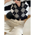 Women Plaid Color Block Knit Cardigans