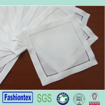 Tovaglioli da cocktail di cotone in lino hemstitch bianco