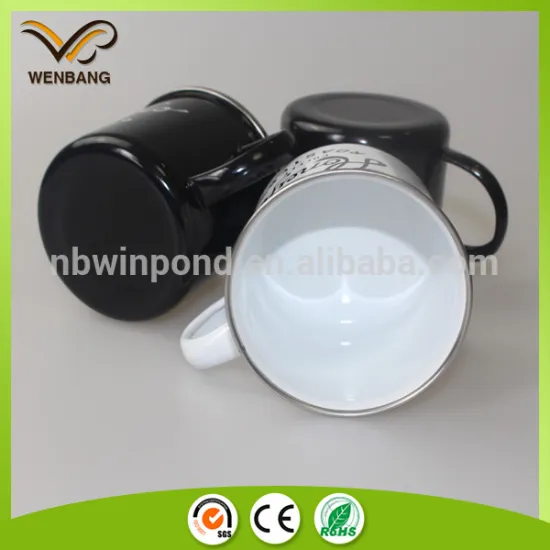 logo printing custom camp cast iron enamel mug