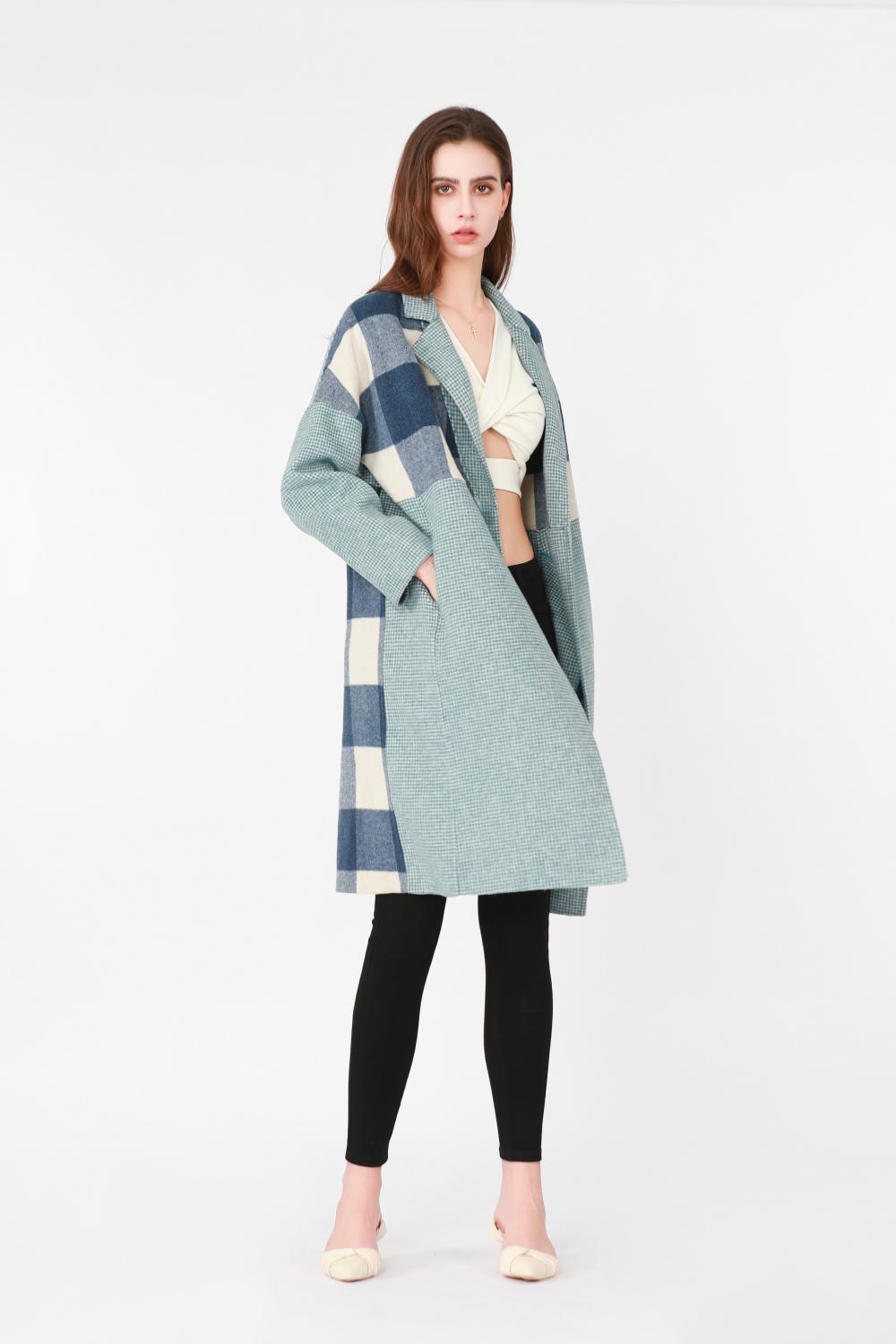 Irregular Plaid Woolen Coat