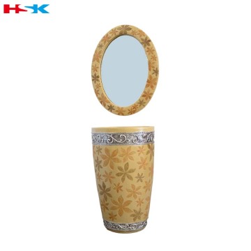 Factory Supply Vanity Combo Type carved flower design Resin Small corner round sink Bathroom Vanity