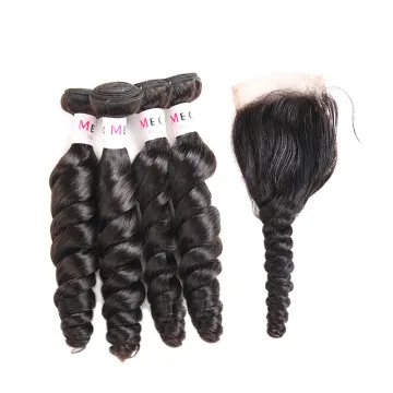 Virgin Brazilian Hair Organic Curl Hair Weave 3 Pieces Lot Organic Human Hair Bundle With Top Lace Closure
