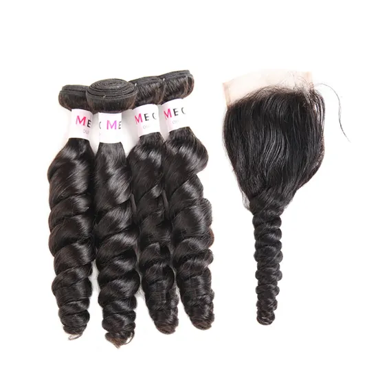 Virgin Brazilian Hair Organic Curl Hair Weave 3 Pieces Lot Organic Human Hair Bundle With Top Lace Closure