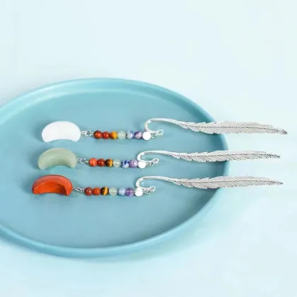 Seven Chakras Healing Jade Crystal Bookmark with Moon Stone