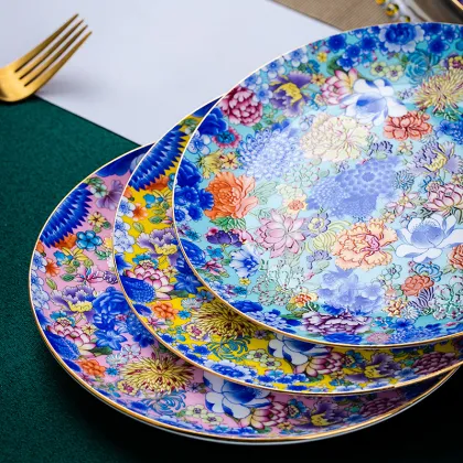 Doucai Wan Hua 7 Inch Flat Plate - High-End Tableware for Export