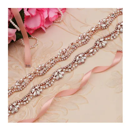Wholesale Shiny Wedding Dress Belts with Crystal Rhinestone Trim