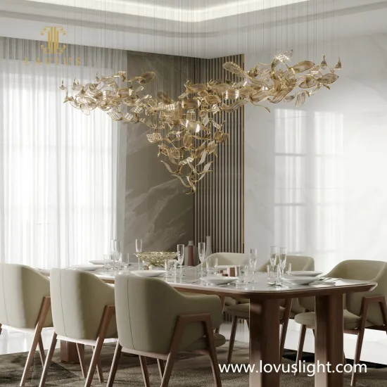 Gold custom leaf shape chandeliers Villa dining room chandeliers custom hotel villas are available