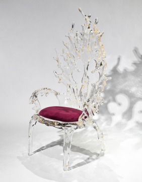 Gold Leaf Wave Crystal Queen Chair Red Cushion