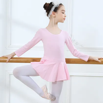 Girl Long Sleeve Cotton Pink Practice Dance Wear