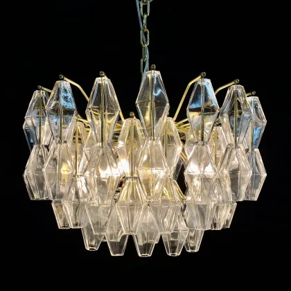 Venini Collection Poliedri Murano Glass Chandelier Pendants - Gold Metal Frame