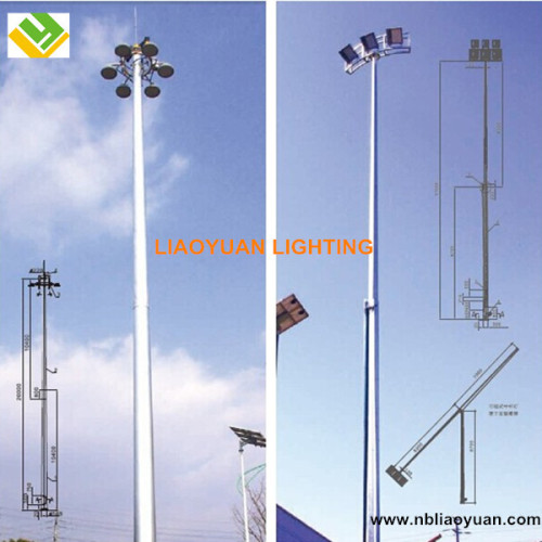 China supplier Ningbo Liaoyuan 20m 25m 30m lift type GR65 Q235/SS400 galvanized steel mast pole