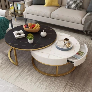 Luxury Golden Stainless Steel Coffee Table with Drawer - Foshan Factory
