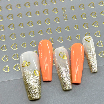 Silver and Gold Heart Nail Stickers for Valentine's Day