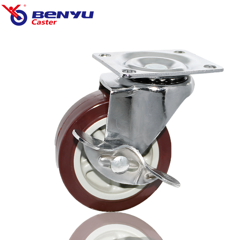 Purplish Red Light-Duty Polyurethane Caster with Brake