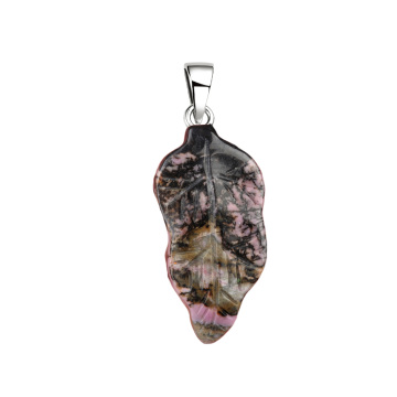 Rhodochrosite Handmade Craved LeafPendant for Making Jewelry (Approx 23X47MM)