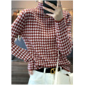 Half Turtleneck Simple Colorblock Houndstooth Sweatshirt