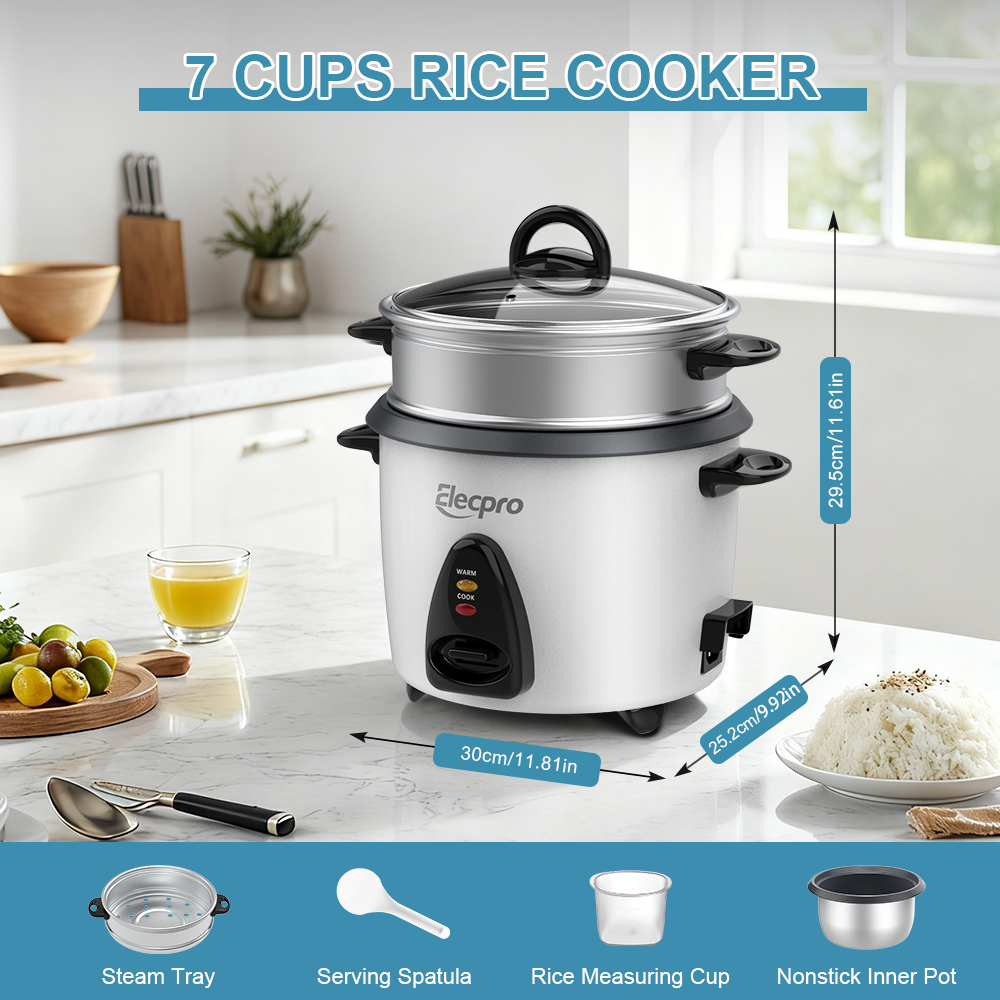 7-Cup Drum Rice Cooker with Aluminum Steaming Tray(7)