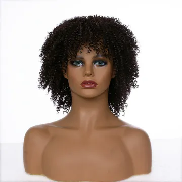 Wholesale  stort heat resistant  brown afro kinky curly wig synthetic hair wigs for black women