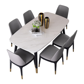 Factory Price Marble Dining Table Set with Soft Mattress Chairs and Solid Wood Frame