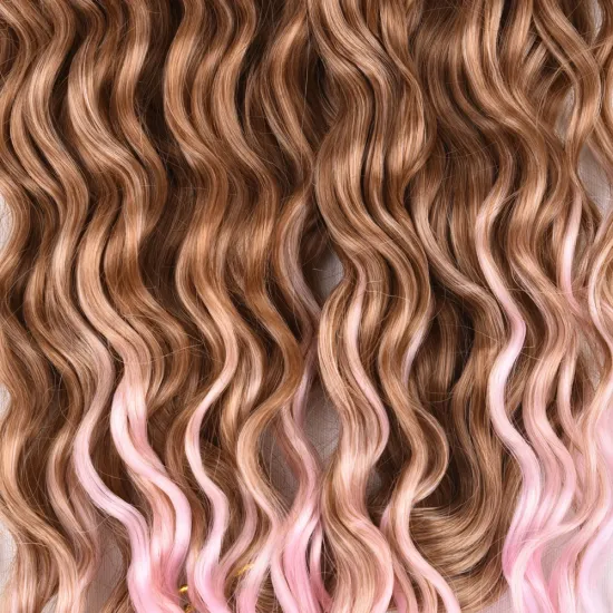 Pink Deep Wavy Crochet Synthetic Ombre Braiding Hair 32inches  Water Wave Kinky Curly Hair Soft Synthetic Hair Extensions