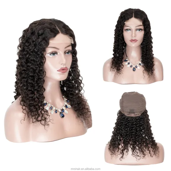 Virgin Unprocessed Hair Brazilian Pre Plucked Natural Hairline With Baby Hair Curly Wave 5X5 Closure Wig For Black Women