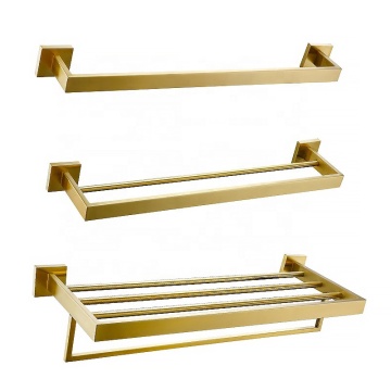 Hot-Sale Luxury Bathroom Accessories: Gold Towel Shelf & Wall Shelf Set in Stainless Steel