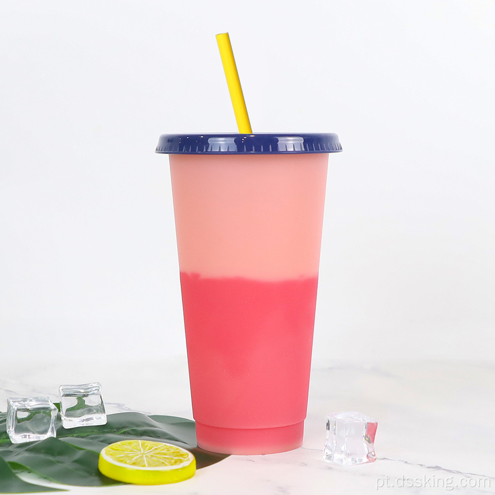 Copo de cor de cor de cor personalizada copo de plástico de plástico reutilizado com palha
