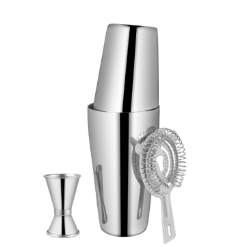 Professional Stainless Steel Boston Shaker Set with Hawthorn Strainer and Jigger