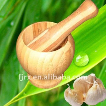 bamboo mortar and pestle, garlic bowl