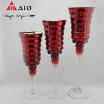Tall Glass Candle Holders with Electroplating red color
