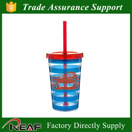 Manufature double wall plastic straw cup, color changing double wall plastic straw cup