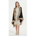 Wholesale oversize pure cashmere ladies poncho with fur collar