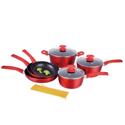 9Pcs Red Metallic Forged Non-Stick Le Creuset Prestige Aluminium Cookware Set